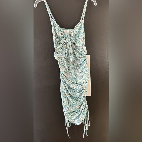 SHEIN Blue Ditsy Floral Ruched Bodycon Mini Dress - Size Small - Picture 2 of 4